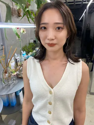 ミディアム カラー 似合わせカット レイヤーボブウルフのヘアスタイル