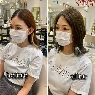 ミディアム カラー パーマ ヘアアレンジ メンズ キッズ ネイル マツエク・マツパ アイブロウ 《褒められる》 透明感カラー/小嶋のヘアスタイル