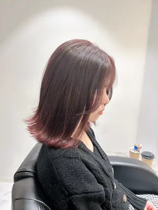 ミディアム カラー &chaLme   心斎橋所属・emi/髪質改善/ 韓国風/艶カラーのヘアスタイル