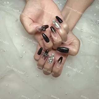 ネイル Shineジェル& チップ長さだしのネイルデザイン