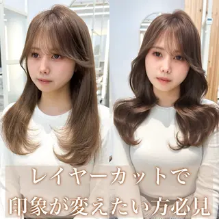 セミロング カラー 顔周り特化/韓国ヘア /レイヤー/吉野幸大のヘアスタイル