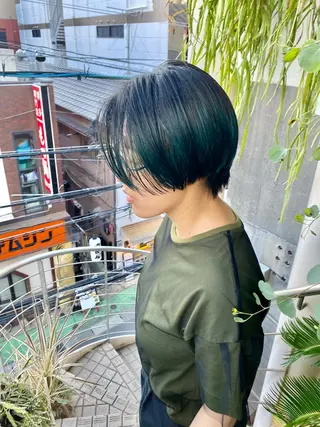 ショート カラー qiie リタッチ 黒染め　ワンカラーのヘアスタイル