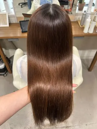 ロング パーマ shu ブラウンピンクカラーのヘアスタイル