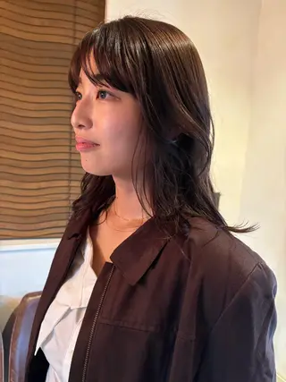 ミディアム カラー パーマ レイヤー/透明感/ ブリーチなし/わかなのヘアスタイル