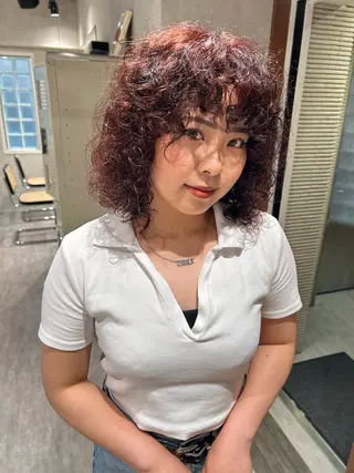 ミディアム パーマ ayano🍒パーマ 暖色カラーのヘアスタイル