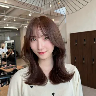 ミディアム カラー ⭐️似合わせボブ 縮毛矯正⭐️かえでのヘアスタイル