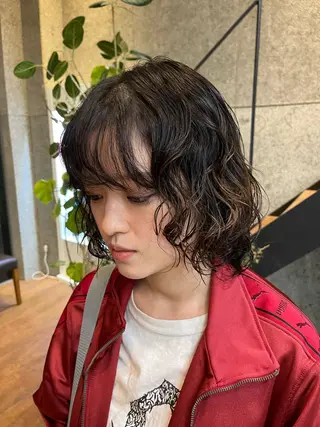 ミディアム パーマ 傷ませないカラー・ ボブ・リクト💥のヘアスタイル