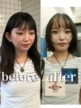 ミディアム カラー ニュアンスレイヤー ハイトーンカラーのヘアスタイル