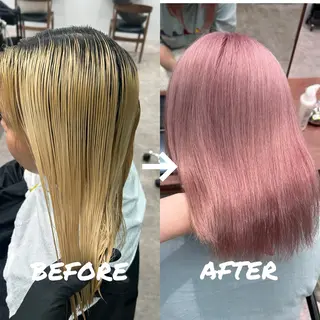 カラー 立川ハイトーンピンク 宮崎のヘアスタイル