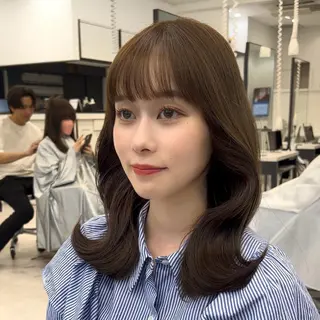 ミディアム カラー 韓国ヘア♡ 顔まわりカットayaのヘアスタイル
