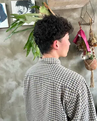 ミディアム パーマ メンズ 木村陸弥 似合わせ 透明感カラー🌿のヘアスタイル