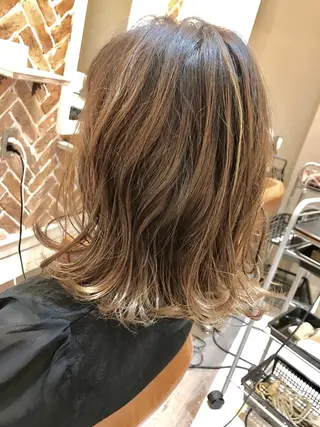 ミディアム カラー パーマ 神野 雅樹のヘアスタイル