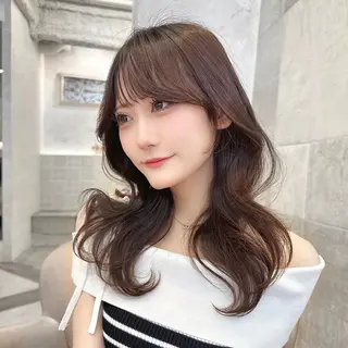 セミロング カラー 顔周り\エクステ\ 透明感カラー\まりんのヘアスタイル