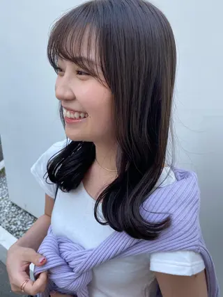 セミロング カラー Rinka/梅田/ 透け感カラー🤎のヘアスタイル