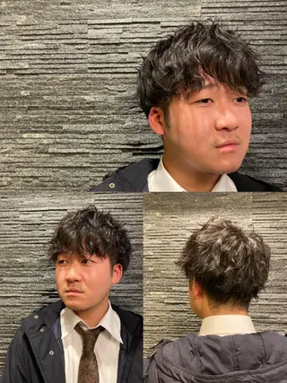 ミディアム パーマ メンズ カット指名No1漆原 聡のヘアスタイル