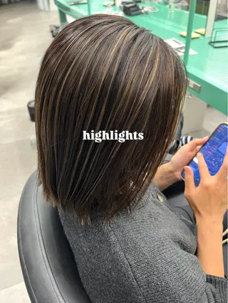 ミディアム Ⓜ︎iyu🌊/ハイ ライト/海外風カラーのヘアスタイル