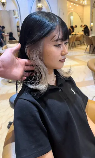 ミディアム ブリーチなしダブル カラー縮毛矯正 下野のヘアスタイル