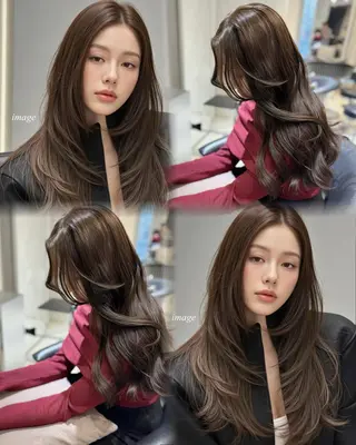 セミロング カラー レイヤーカット×韓国 Ryotaroのヘアスタイル