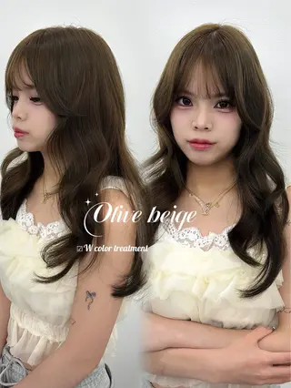 セミロング カラー 韓国レイヤー ハッシュカットのヘアスタイル