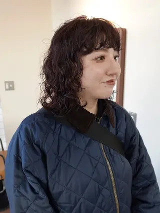 ミディアム カラー パーマ ボブパーマ/パーマ ウルフパーマのヘアスタイル