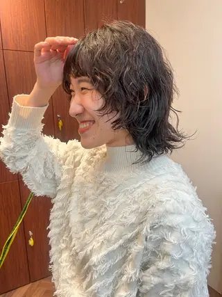 ミディアム カラー パーマ ボブパーマ/パーマ ウルフパーマのヘアスタイル