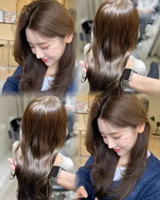 セミロング カラー レイヤーカット×韓国 Ryotaroのヘアスタイル