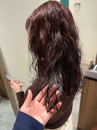 セミロング カラー パーマ 切りっぱなしボブ 艶カラー🌷江梨🍎のヘアスタイル