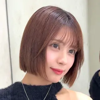 ミディアム カラー 山崎/ボブ縮毛矯正 レイヤー髪質改善のヘアスタイル