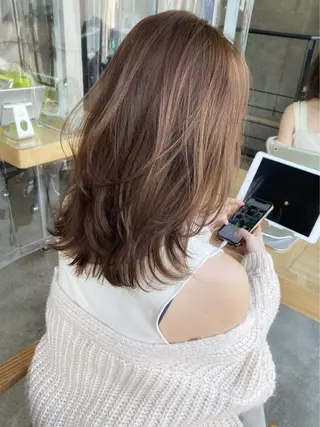 セミロング カラー ヘアアレンジ 🎀暖色カラー🎀 ♡yurika♡のヘアスタイル