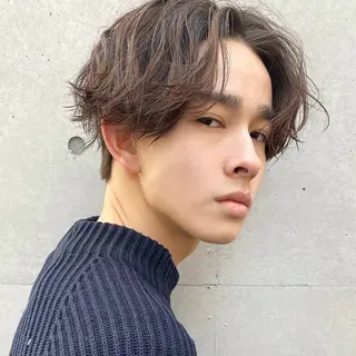 パーマ メンズ yumeka🩶ボブ 暖色/透け感カラーのヘアスタイル