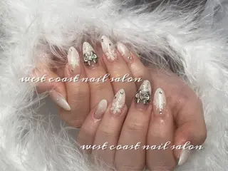 ネイル リボン、ガーリー パーツ放題専門店のネイルデザイン