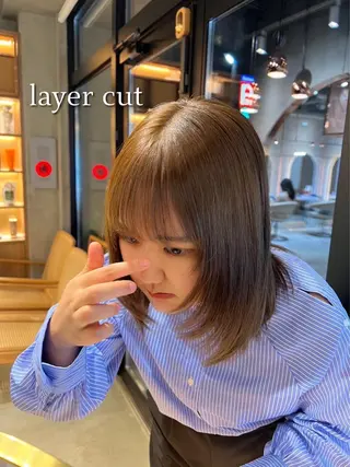 ミディアム カラー ボブ/巻ける縮毛矯正 /韓国レイヤーはなのヘアスタイル