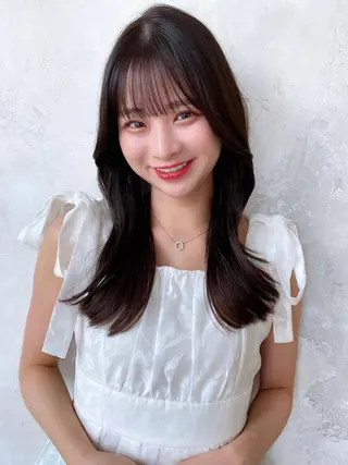 セミロング カラー 顔周り/くびれヘア 韓国ヘア💕風間るなのヘアスタイル