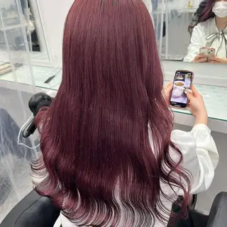セミロング カラー ワインレッド 🍒KAHOのヘアスタイル