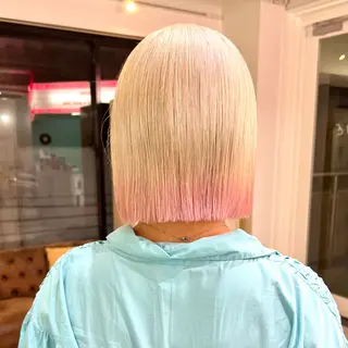 ミディアム カラー パーマ ヘアアレンジ メンズ キッズ 🧨ブリーチー×ボブ レイヤー💎じゅえるのヘアスタイル