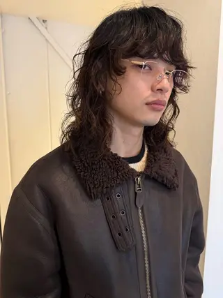 ミディアム パーマ メンズ 森貴裕/ベージュ/ パーマ/オリーブのヘアスタイル