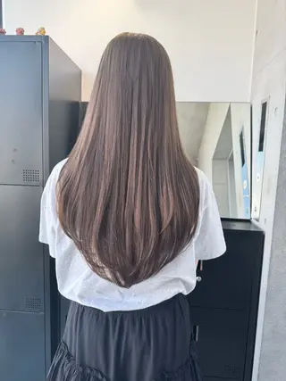 ロング カラー パーマ ヘアアレンジ 透明感/オリーブ/ グレージュ/YUKAのヘアスタイル