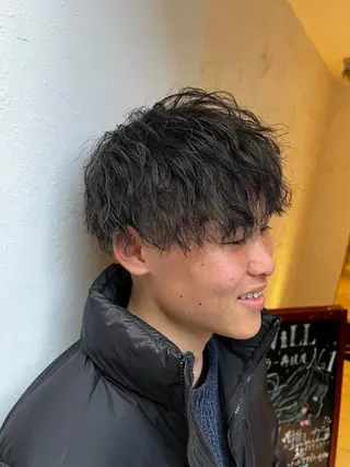ミディアム パーマ メンズ メンズパーマ特化型 /京橋/栗野京弥のヘアスタイル