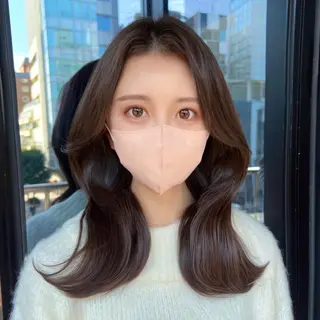 セミロング 韓国ヘア♡ 顔まわりカットayaのヘアスタイル