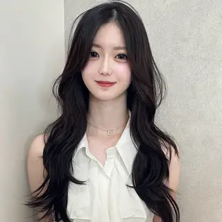 ロング ハッシュカット🖤 レイヤー/透けカラーのヘアスタイル