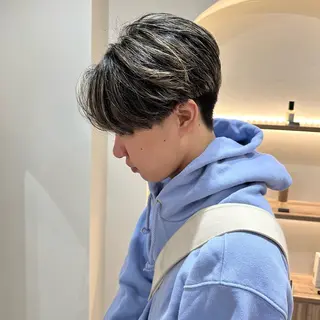 カラー メンズ 赤み消し/オリーブ カーキ/福田れんのヘアスタイル