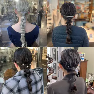 セミロング ヘアアレンジ デザインカラー/ コーンロウのヘアスタイル