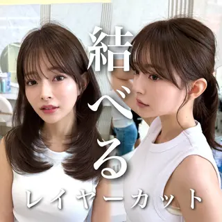 セミロング カラー 結べるレイヤー/ ミディアム/島田 佑のヘアスタイル