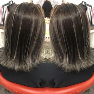 ミディアム カラー ハイライト、レイヤー カット/西梅田/中西のヘアスタイル