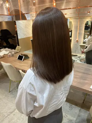 セミロング カラー ボブ/巻ける縮毛矯正 /韓国レイヤーはなのヘアスタイル