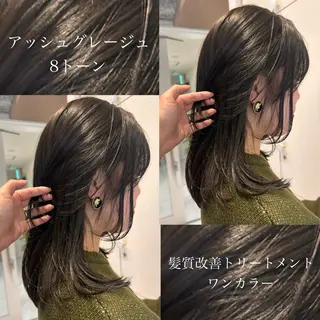 ミディアム オリーブカラー 長谷川のヘアスタイル