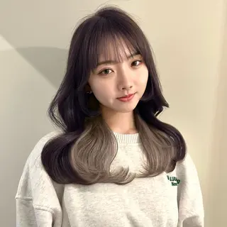 セミロング 🌹ハッシュカット、 レイヤー韓国ヘア🌹のヘアスタイル