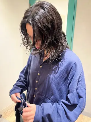 ロング カラー パーマ 切りっぱなしボブ 艶カラー🌷江梨🍎のヘアスタイル