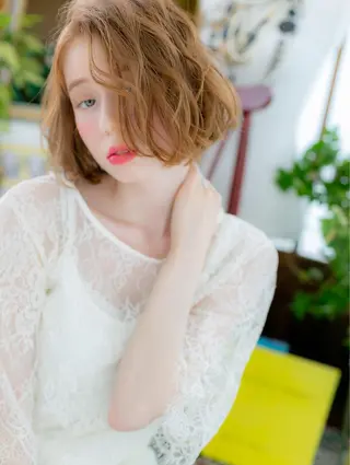 ミディアム カラー パーマ 小顔カット得意🌟 岩渕麻由のヘアスタイル