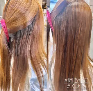 ロング カラー パーマ ヘアアレンジ インナー×縮毛矯正 ピンクカラー澤井里菜のヘアスタイル